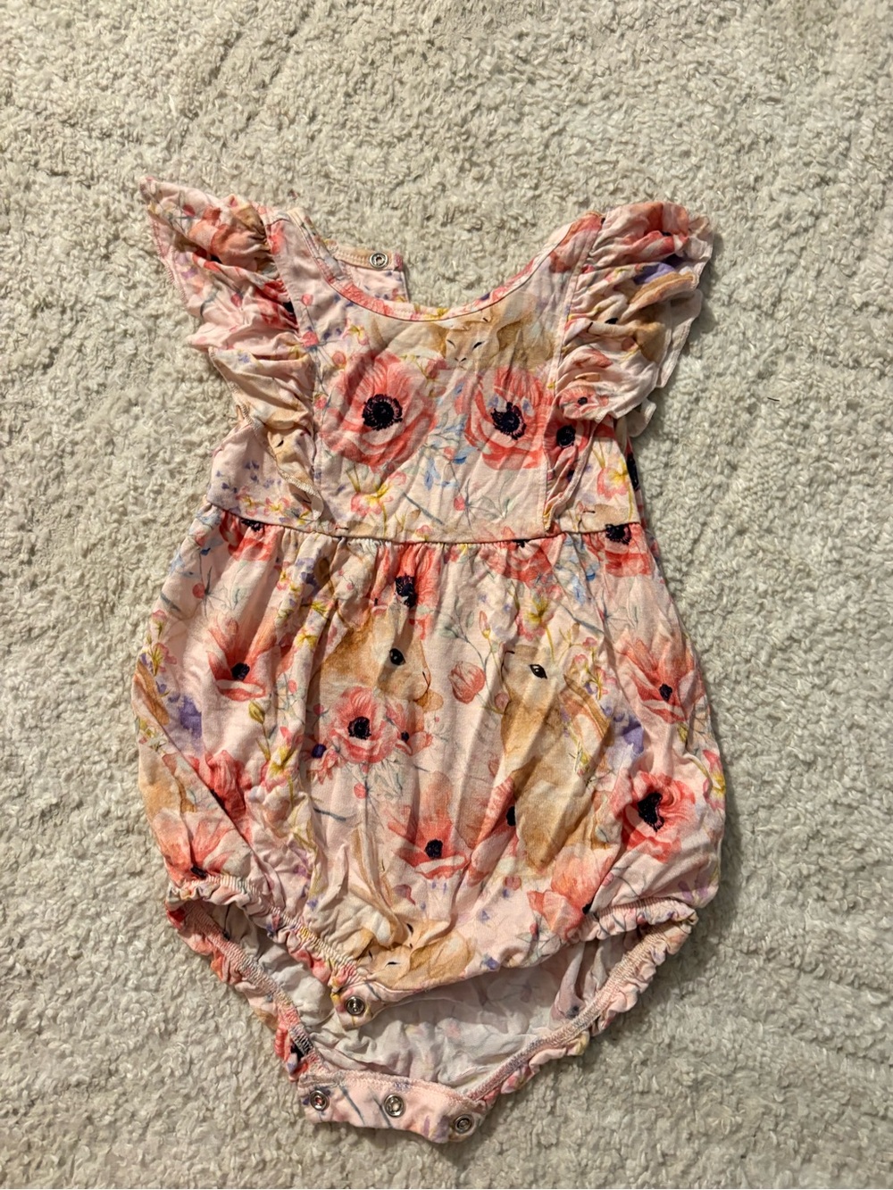 Posh Peanut Pink Floral Baby One-Piece Romper with Ruffles